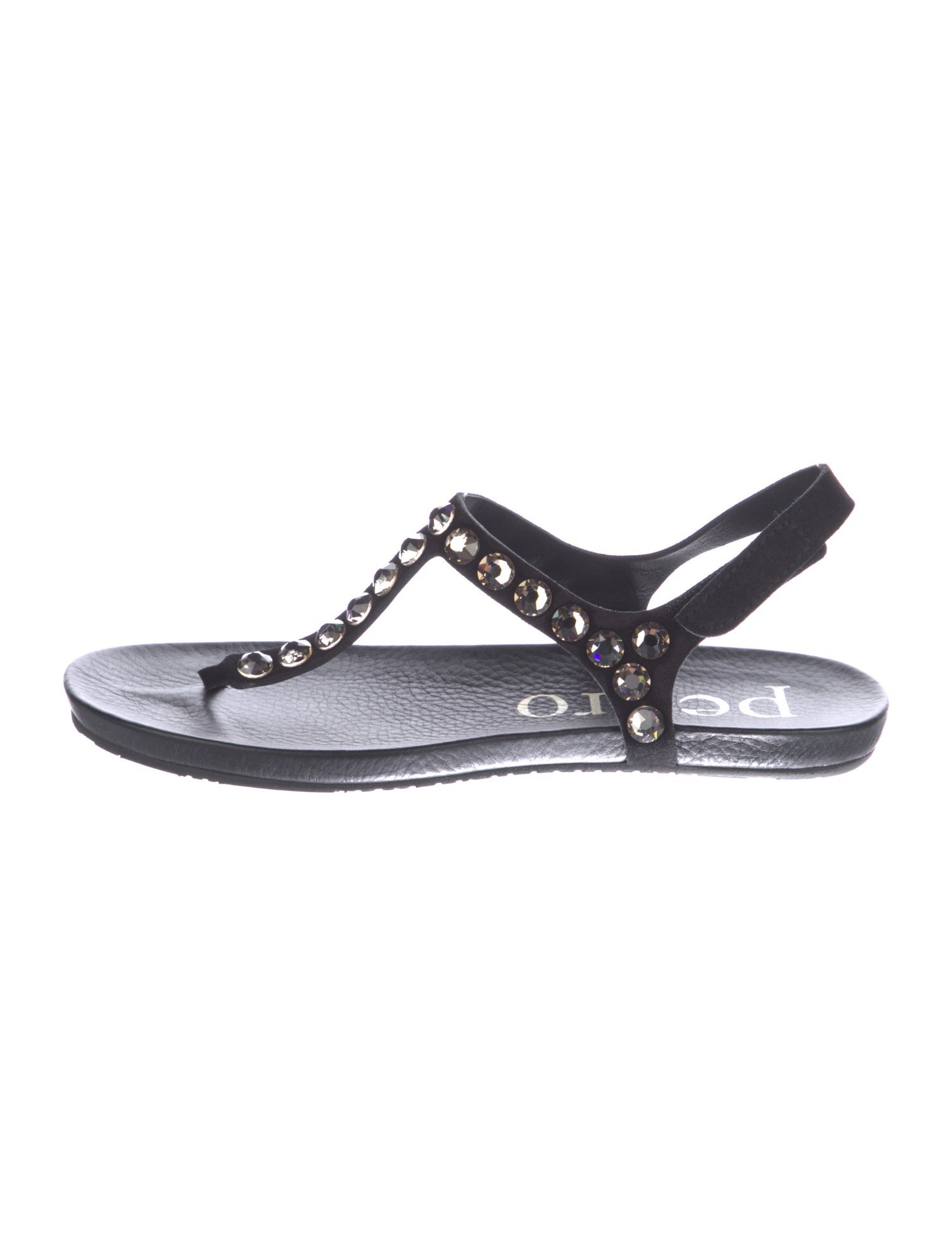 Pedro Garcia Suede Crystal Embellishments T-Strap Sandals